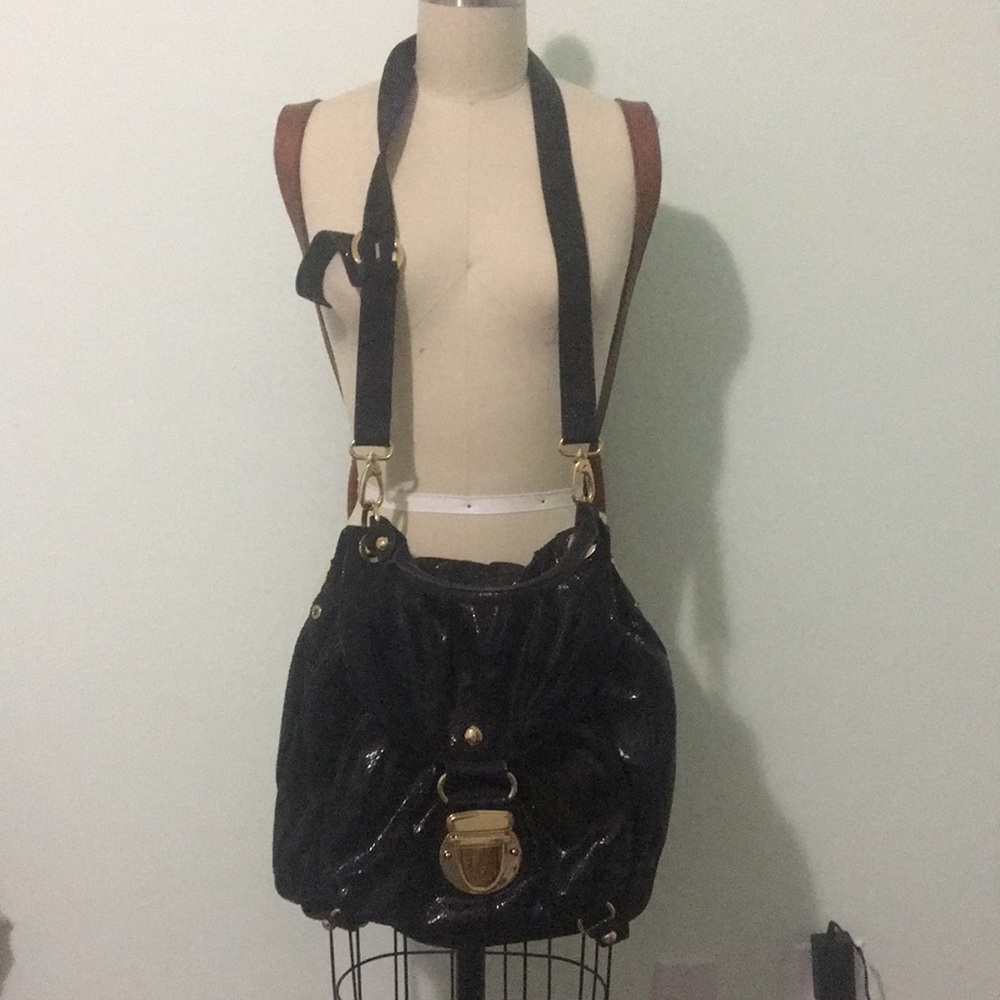 Hype Black Leather Bag with Snakeskin texture